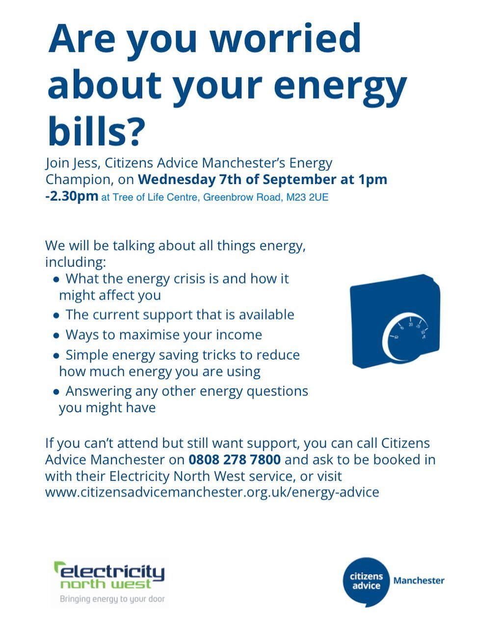 With all the talk of the utility prices going up over the next year, this winter is looking like it&rsquo;s going to be a bit grim 😔

Get that little bit warmer as @citizensadvicemcr drop in to give us a Consumer Energy Session this Wednesday 7th Se