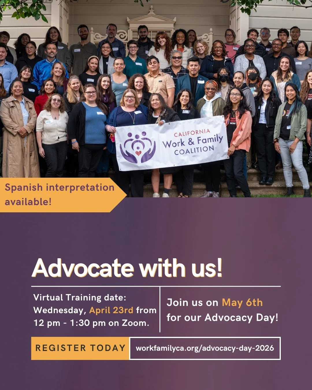 Registration for Virtual Advocacy Day on May 6th / Registro para el D&iacute;a de Abogac&iacute;a virtual el 6 de mayo! 

Please join us to advocate for improved bereavement leave and other protections for California workers. 

We will hold a trainin