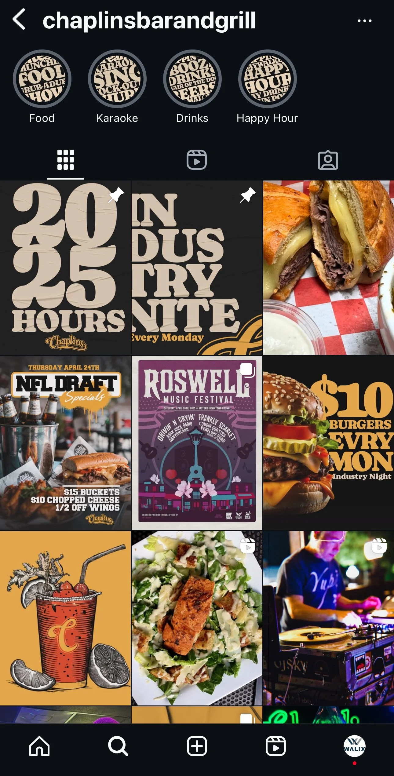 Chaplins Bar & Grill Instagram