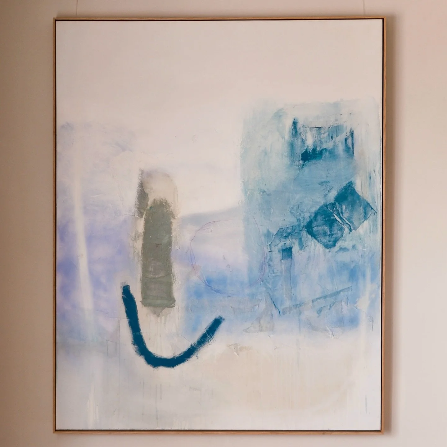 &lsquo;Essence&rsquo; a big statement artwork that would add subtle colour &amp; texture to any interior. 

This abstract painting was inspired by the Cornish coastline near where I live &amp; has a soft, calm feel.

It&rsquo;s been framed in ash woo