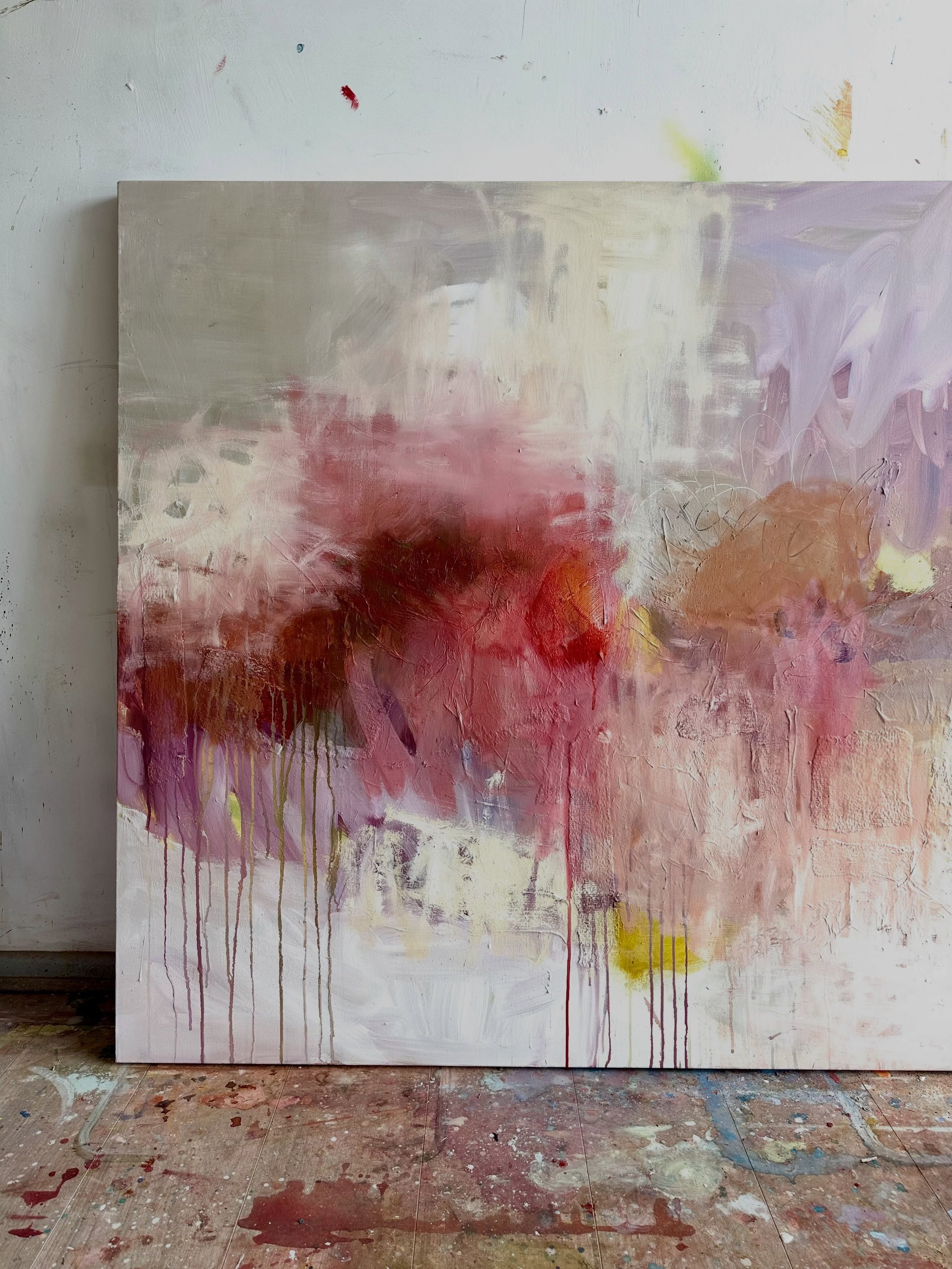 I&rsquo;m having so much fun in the studio, flipping between pieces of all sizes and experimenting with the endless possibilities of paint. 

I never begin with preparatory sketches. Instead, I let the paintings unfold intuitively, responding to the 