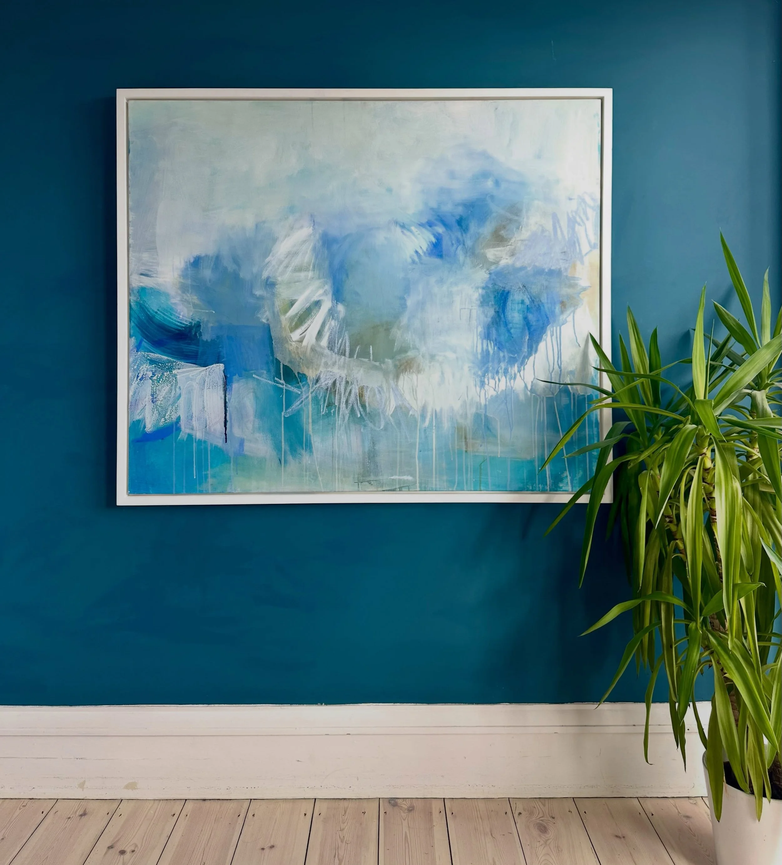 &lsquo;Untamed&rsquo; a large, expressive painting inspired by the wild beauty of the Cornish coastline. Full of gestural mark-making and movement, this piece captures something of the untamed energy of the landscape and the feeling of being immersed