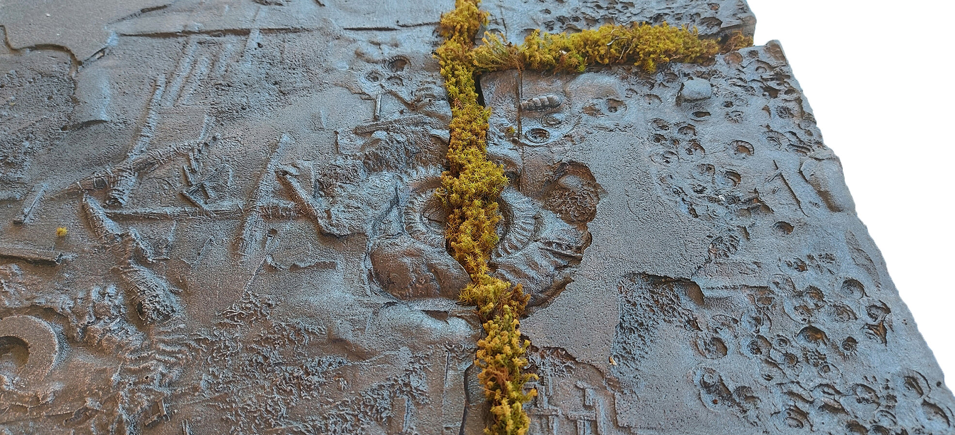 Terra Firma, broken sculpture, moss, 50x50x4 cm, 2001-21