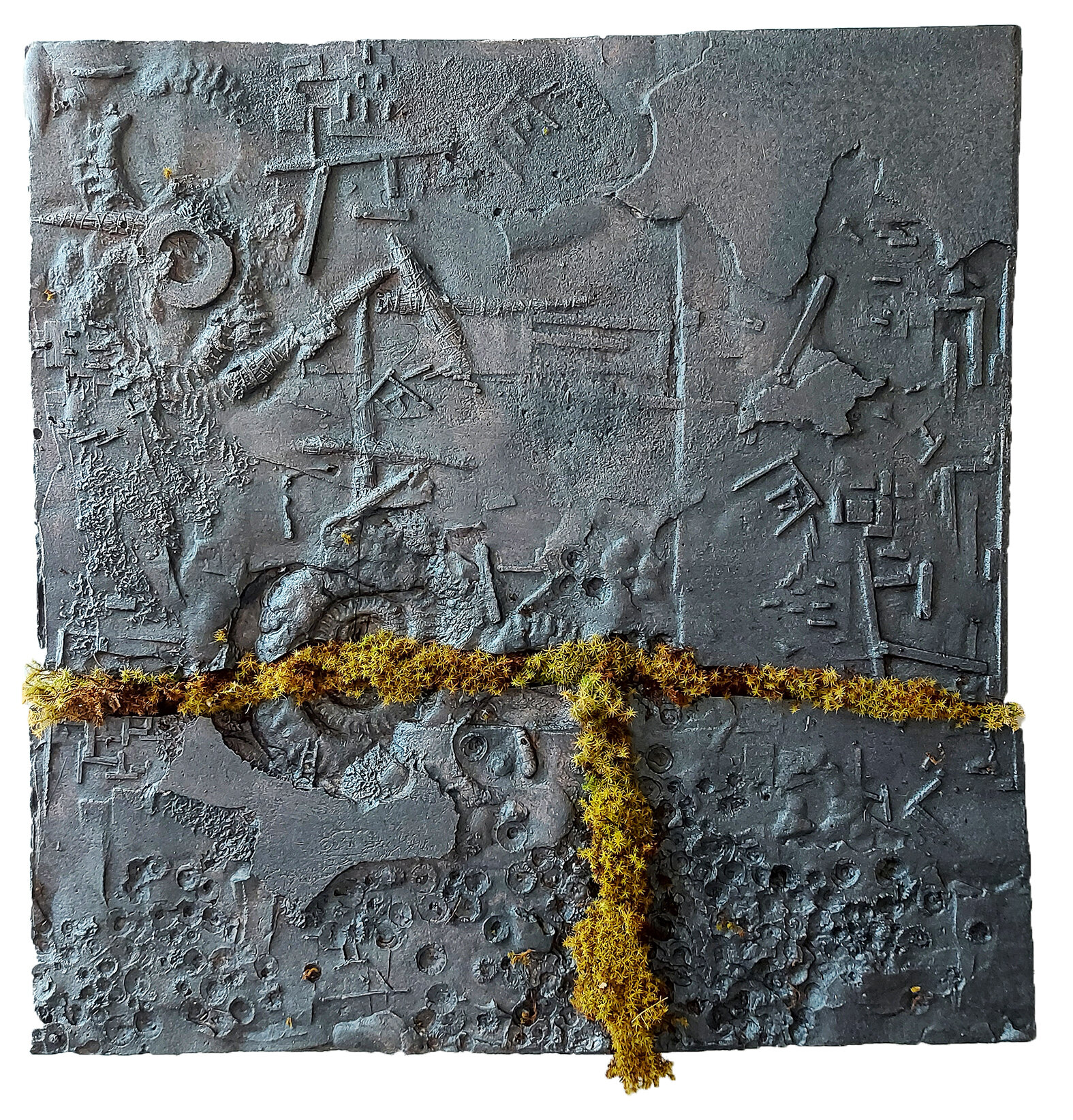 Terra Firma, broken sculpture, moss, 50x50x4 cm, 2001-21