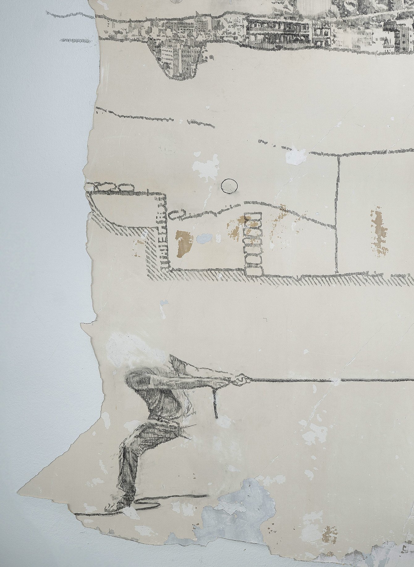 The drawing, 65x185 cm, graphite on interior plaster, 2024, detail