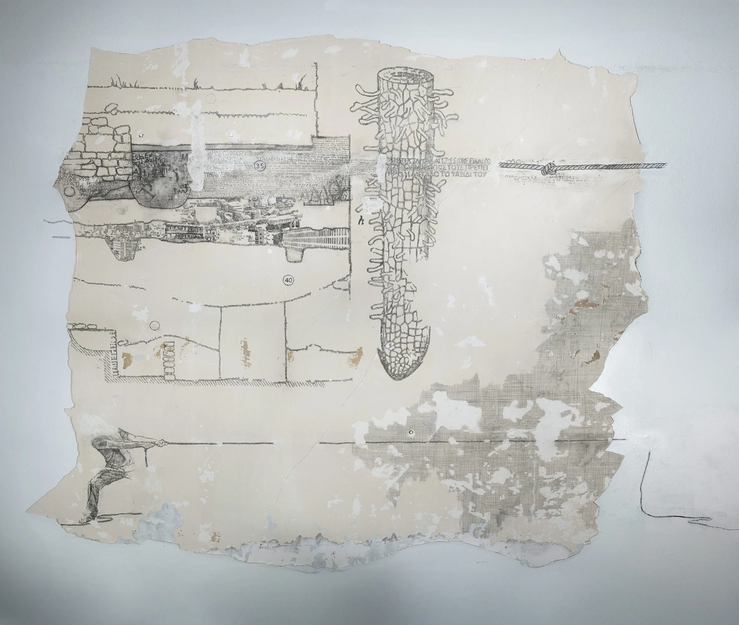 The drawing, 65x185 cm, graphite on interior plaster, 2024