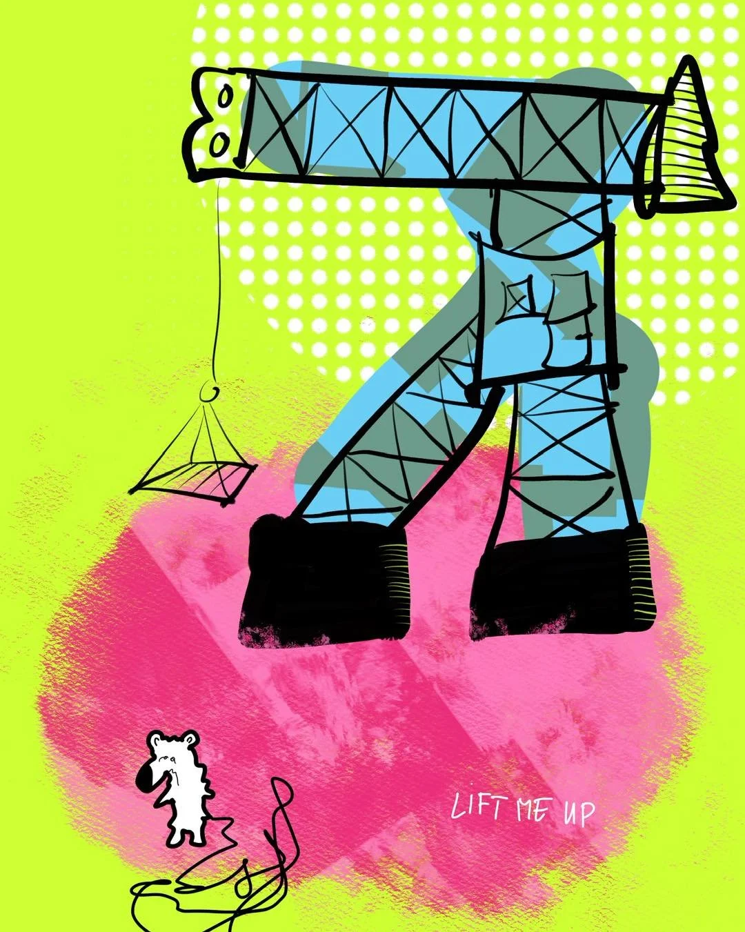 &lsquo;sometimes it&rsquo;s hard&rsquo; 
message: LIFT ME UP

#365doodlesbysimoniddol #emotionalsupportanimal #mouse #liftmeup #crane