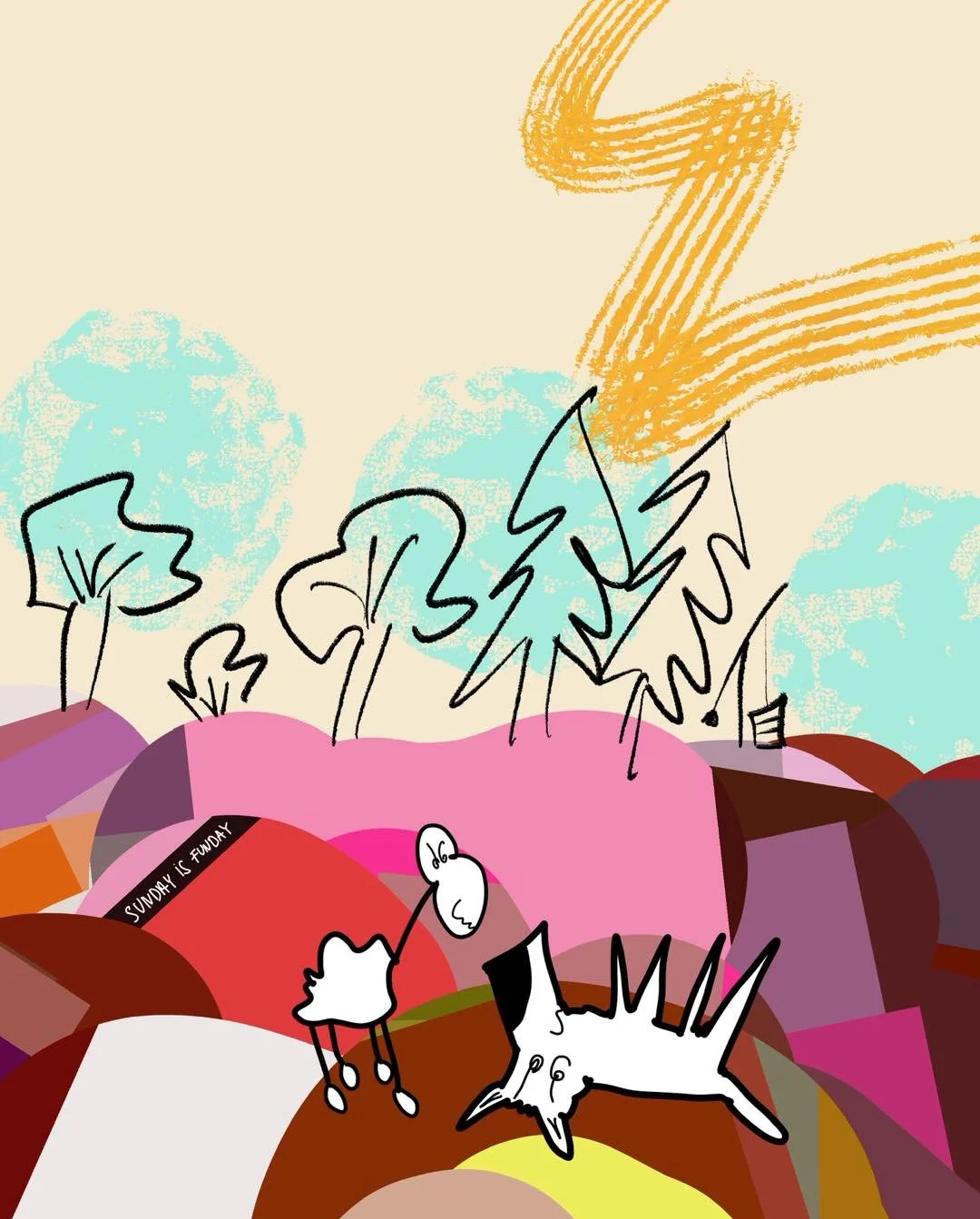 &lsquo;chill out zone&rsquo;
message: SUNDAY IS FUNDAY

#365doodlesbysimoniddol #emotionalsupportanimals #shetlandsheepdog #sheep #dog