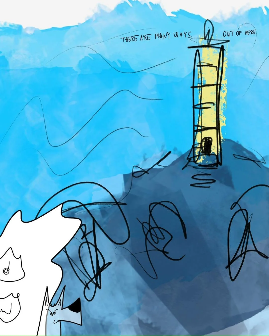 &lsquo;all along the watchtower&rsquo;
message: THERE ARE MANY WAYS OUT OF HERE

#365doodlesbysimoniddol #god #dog #allalongthewatchtower #watchtower