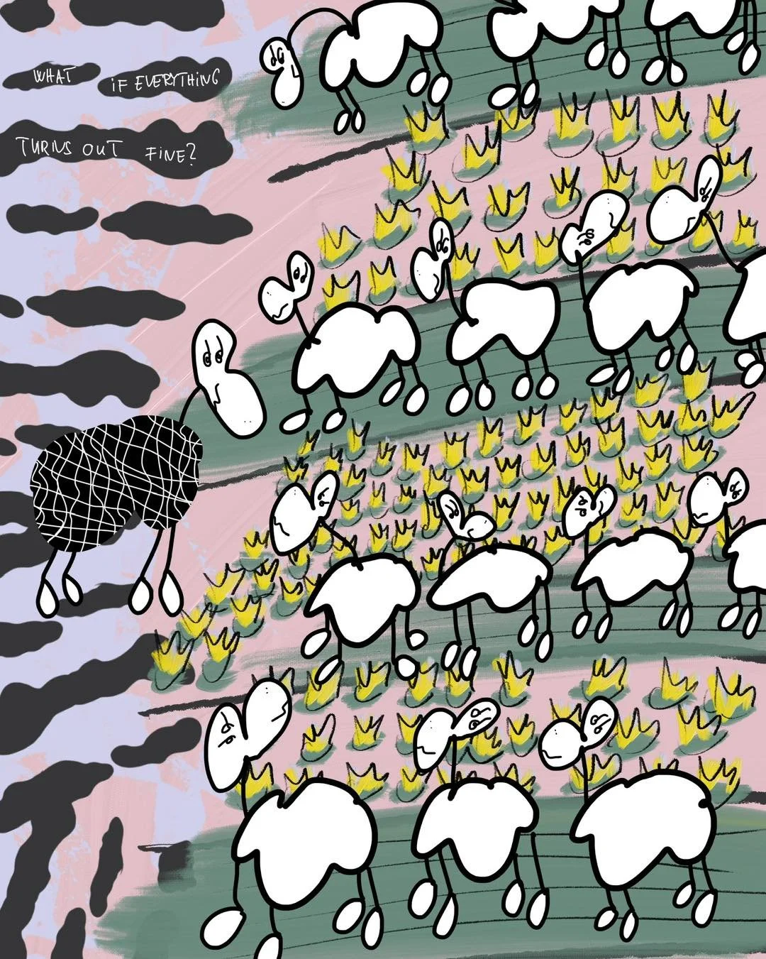 &lsquo;have a plan&rsquo; 
message: WHAT IF EVERTHING TURNS OUT FINE?

#365doodlesbysimoniddol #emotionalsupportanimals #sheep #blacksheep #whatif