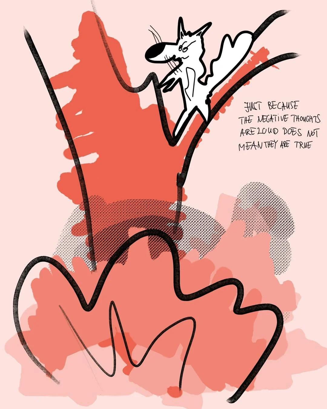 &lsquo;loudness war&rsquo; 
message: JUST BECAUSE THE NEGATIVE THOUGHTS ARE LOUD DOES NOT MEAN THEY ARE RIGHT 

#365doodlesbysimoniddol #emotionalsupportanimal #squirrels #pink #negativethoughts