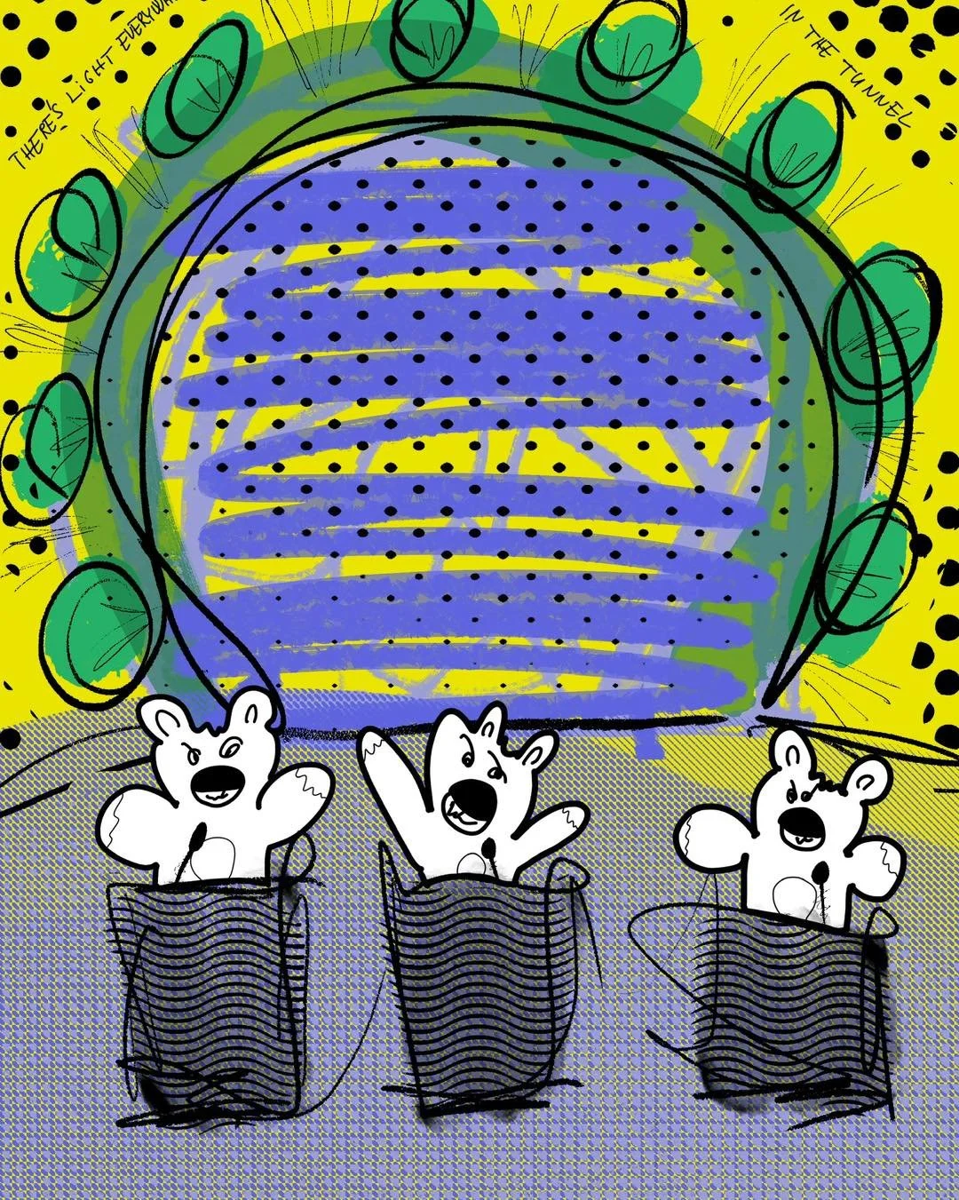 &lsquo;the announcement&rsquo;
message: THERE&rsquo;S LIGHT EVERYWHERE IN THE TUNNEL 

#365doodlesbysimoniddol #emotionalsupportanimals #teddybears #pressconference #announcement