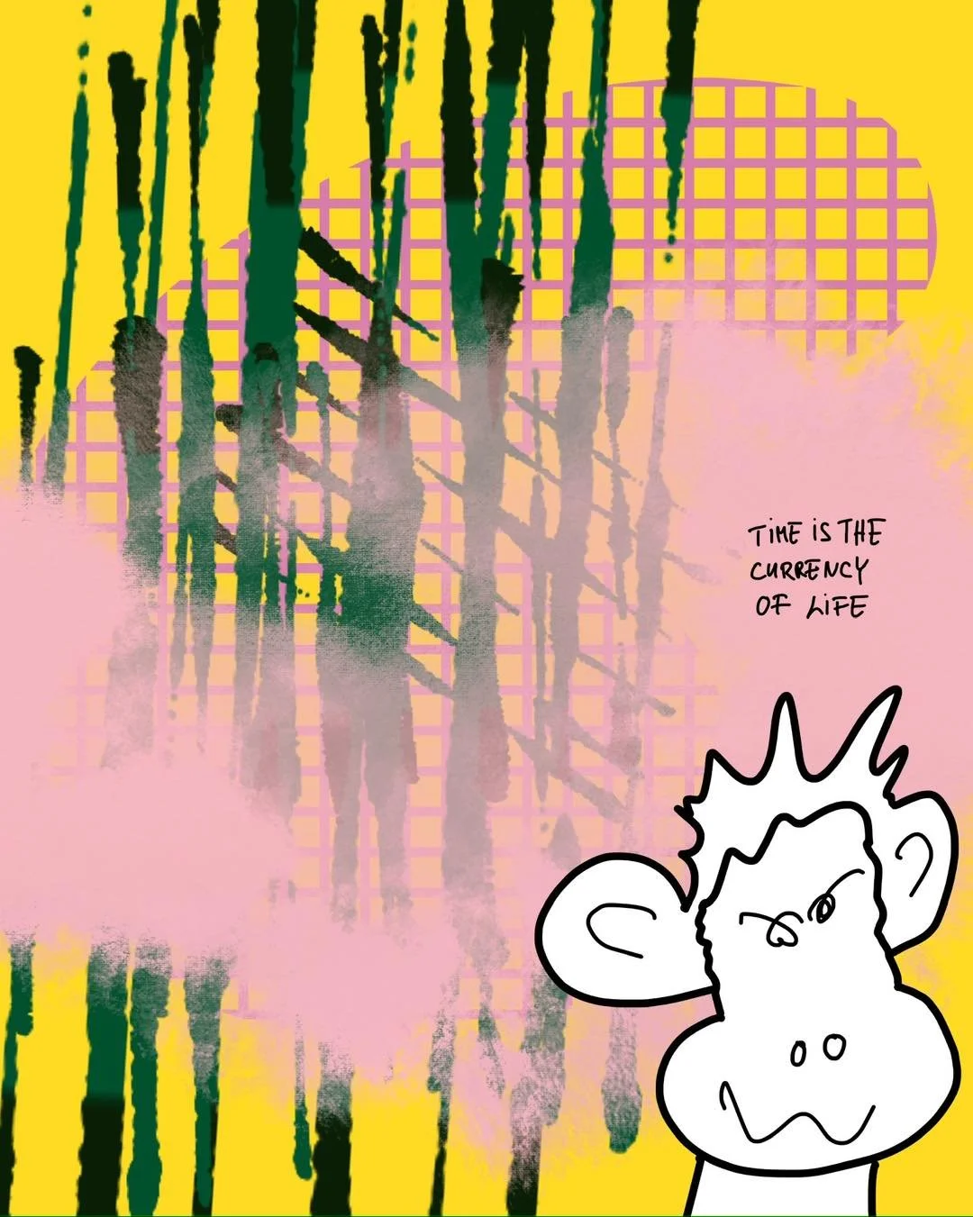 &lsquo;jungle wisdom&rsquo;
message: TIME IS THE CURRENCY OF LIFE 

#365doodlesbysimoniddol #emotionalsupportanimal #monkey #time #life