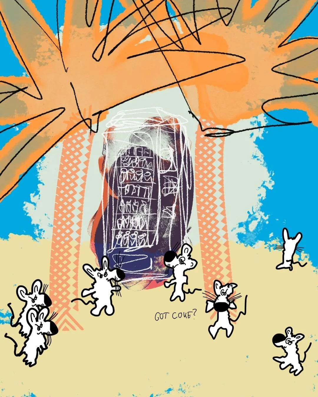 &lsquo;mice in the oasis&rsquo;
message: GOT COKE?

#365doodlesbysimoniddol #emotionalsupportanimals #mice #gotcoke #oasis