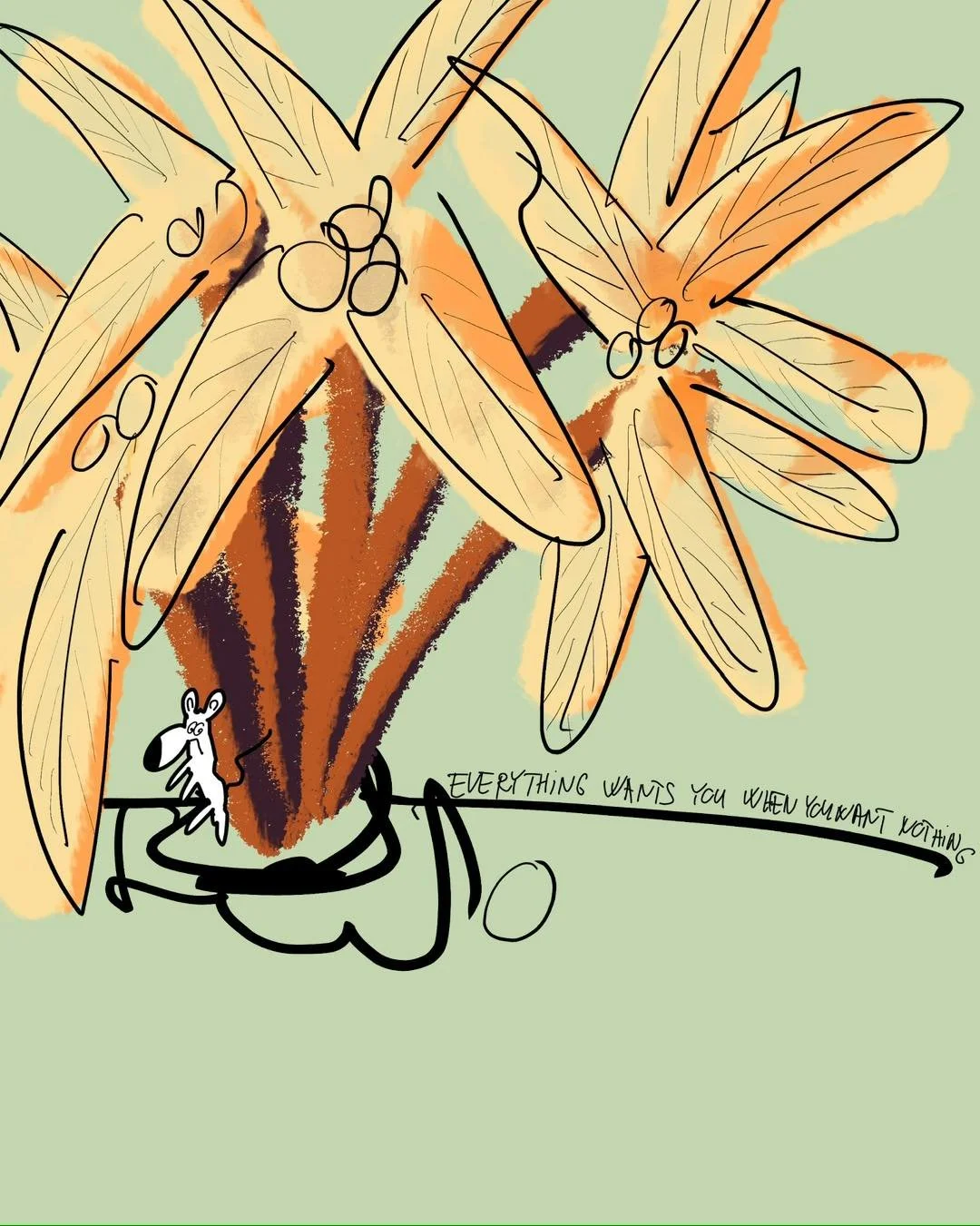 &lsquo;don&rsquo;t be zen&rsquo; 
message: EVERYTHING WANTS YOU WHEN YOU WANT NOTHING 

##365doodlesbysimoniddol #emotionalsupportanimal #mouse #wantnothing #palmtrees