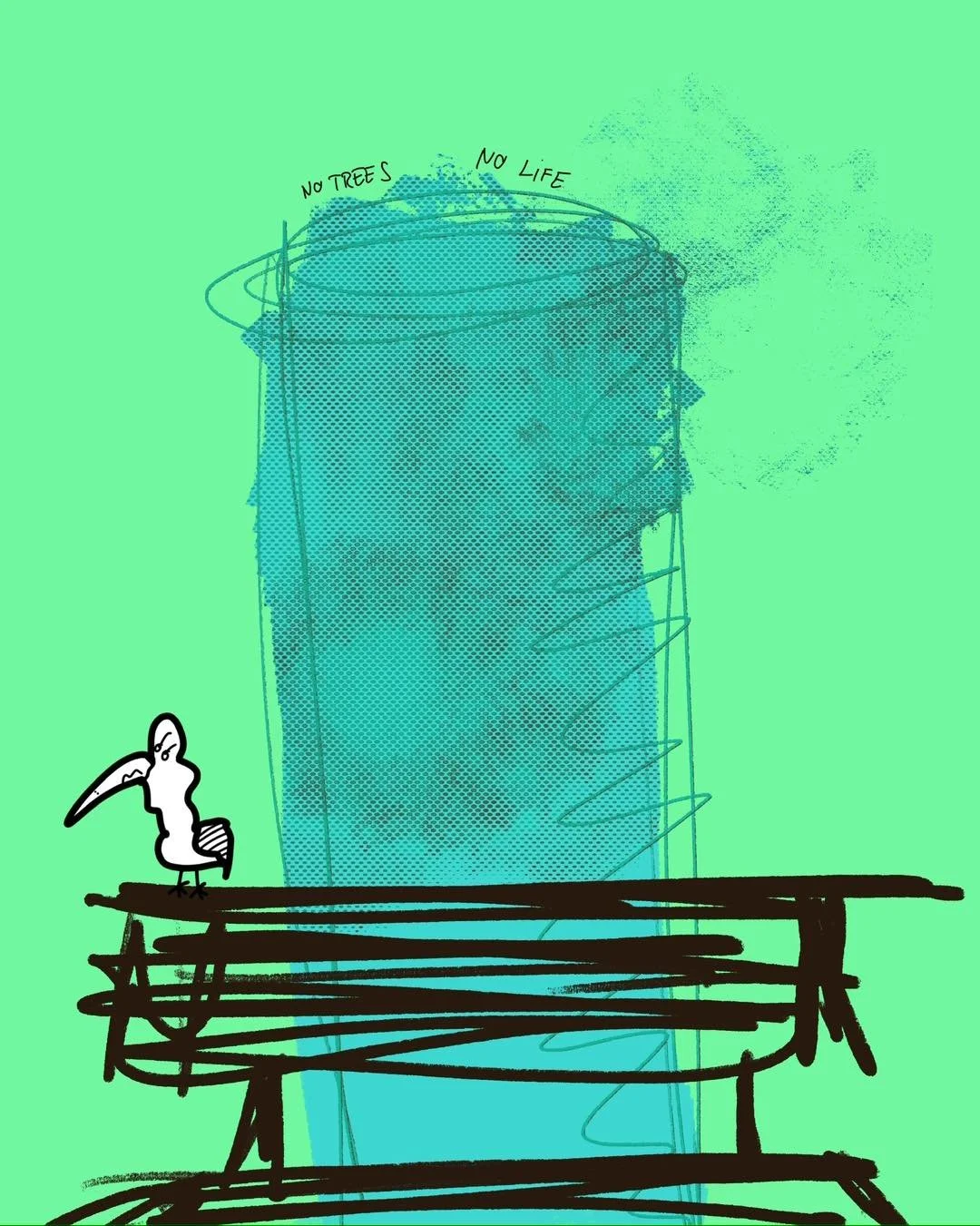 &lsquo;honest bird&rsquo; 
message: NO TREES NO LIFE 

#365doodlesbysimoniddol #dailydrawings #emotionalsupportanimal #bird #nottrees