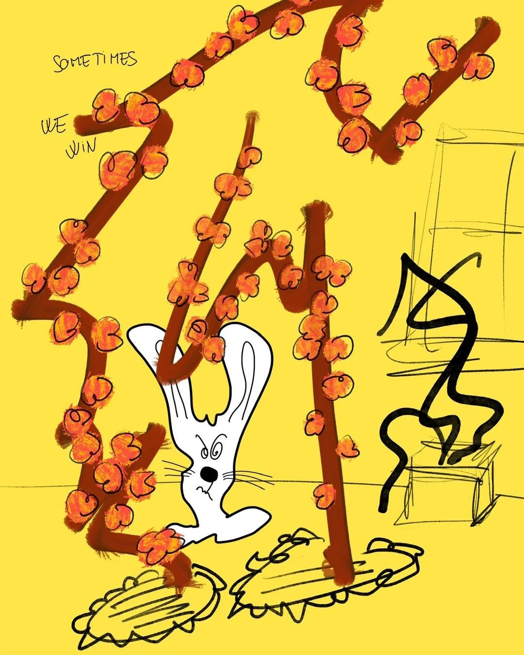 &lsquo;keep showing up&rsquo;
message: SOMETIMES WE WIN

#365doodlesbysimoniddol #emotionalsupportanimal #bunny #abstractplants #keepshowingup