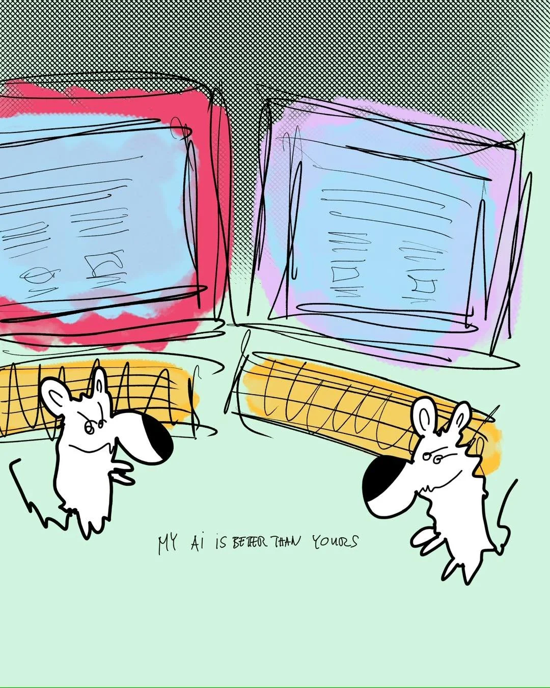 &lsquo;flex&rsquo; 
message: my AI is better than yours 

#365doodlesbysimoniddol #emotionalsupportanimals #mice #aiwar #flex