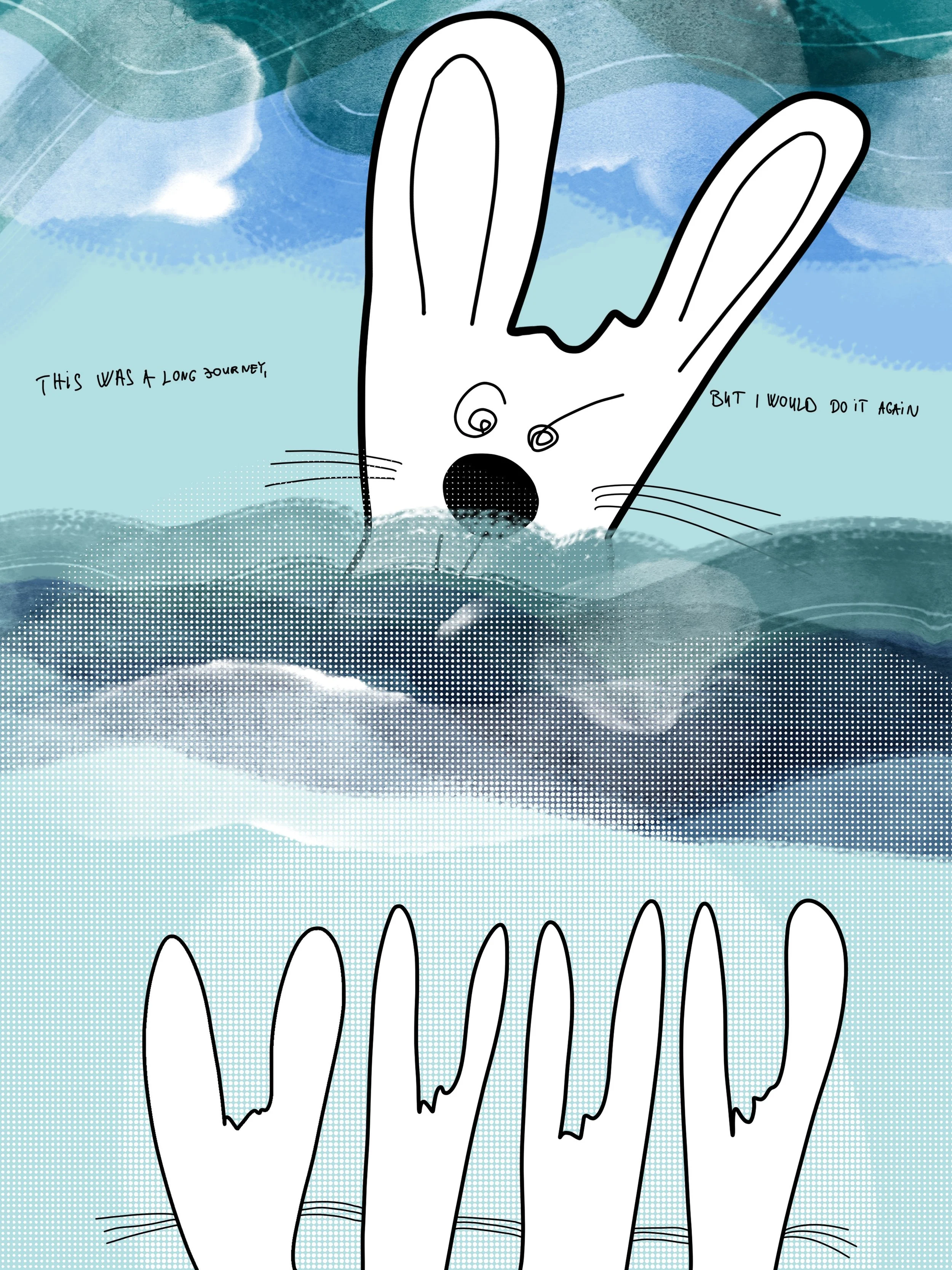 &lsquo;and he said&rsquo; 
message: THIS WAS A LONG JOURNEY, BUT I WOULD DO IT AGAIN 

#365doodlesbysimoniddol #emotionalsupportanimals #bunnies