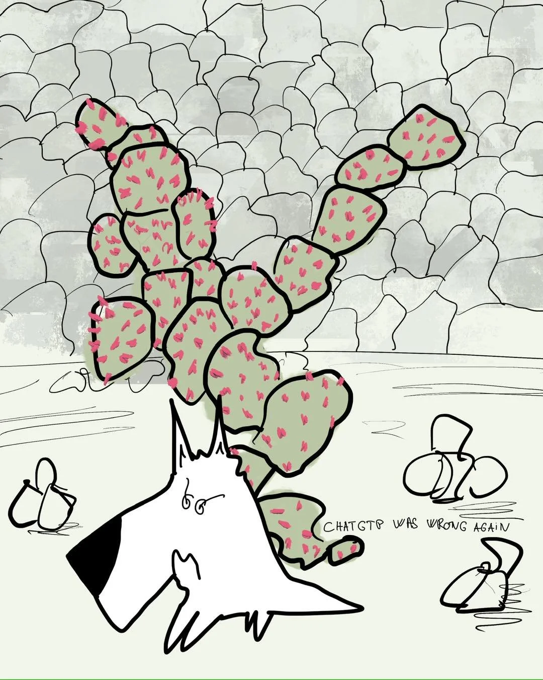 &lsquo;new reality&rsquo; 
message: CHATGTP WAS WRONG AGAIN 

#365doodlesbysimoniddol #emotionalsupportanimal #dog #chatgtp #cactus