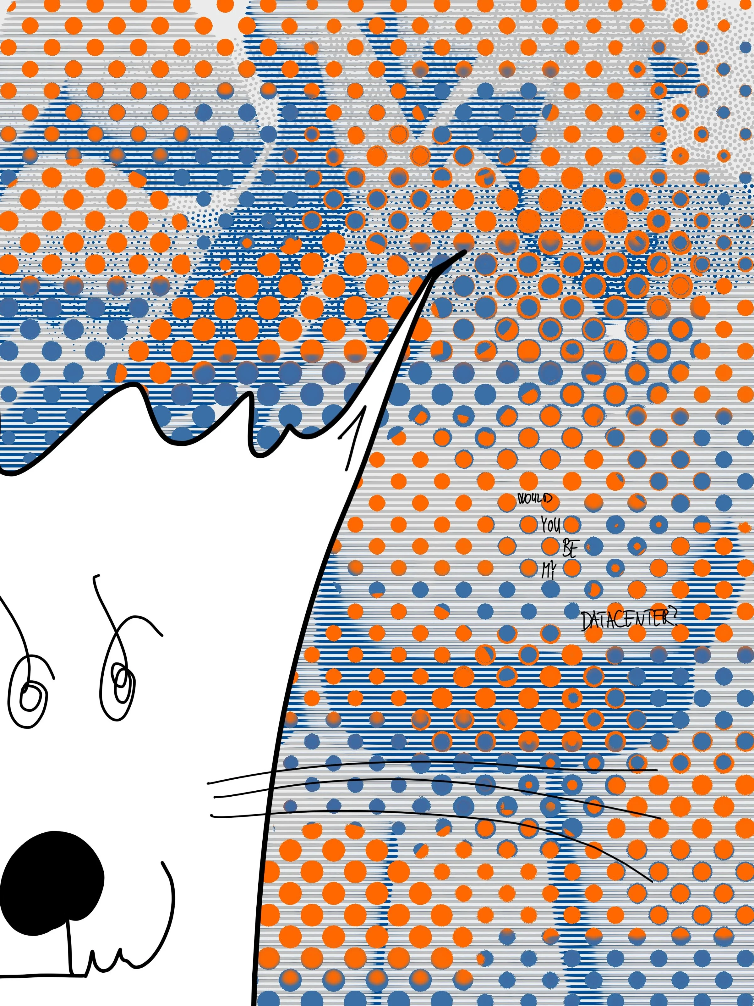 &lsquo;modern love&rsquo; 
message: WOULD YOU BE MY DATACENTER? 

#365doodlesbysimoniddol #emotionalsupportanimal #cat #datacenter #halftone