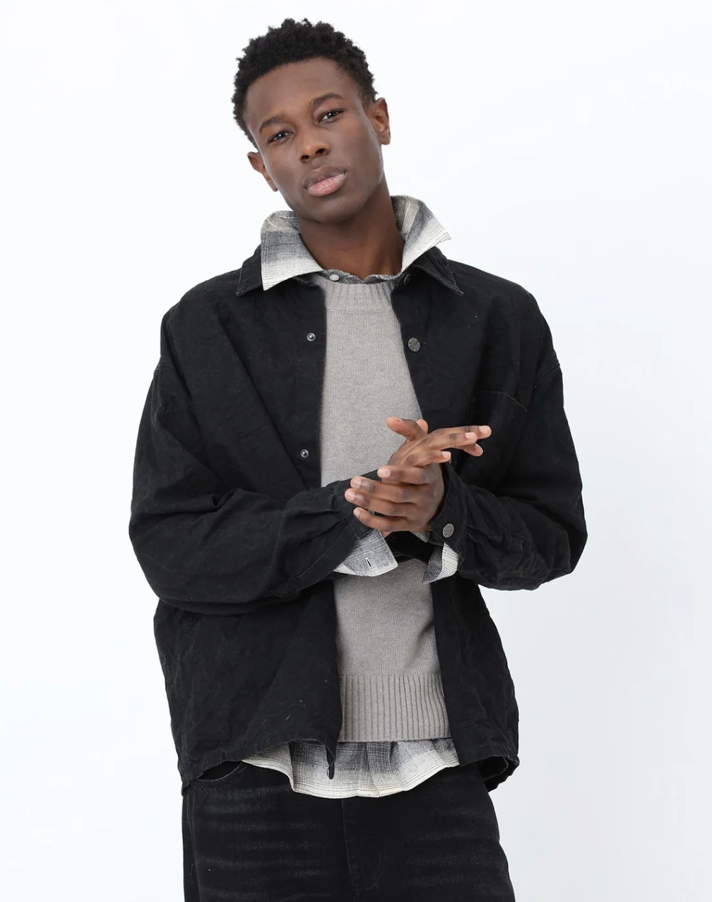 Won Hundred Rune Cashmere Knit Sweater for men in Frost Gray, crafted from a soft wool and cashmere blend with refined ribbed detailing.