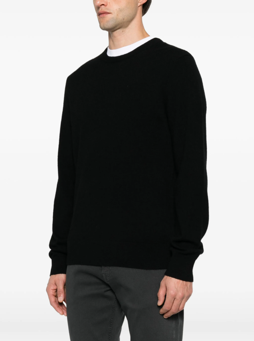 FROM FUTURE men's Crew-Neck Cashmere Sweater in Black, crafted from 100% pure cashmere with classic ribbed trims.