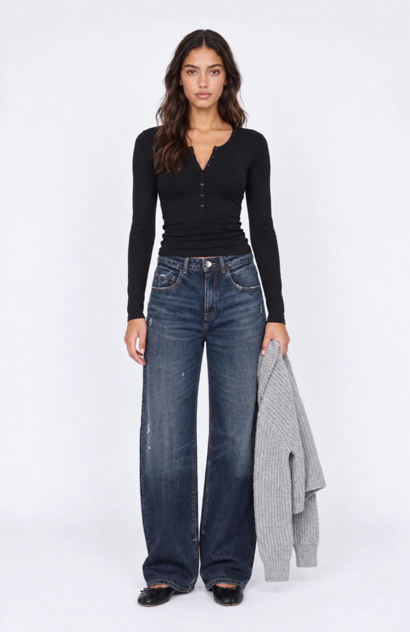 ICON DENIM Poppy Wide Leg Jeans for women in After Dark, crafted from 100% cotton rigid denim with a relaxed wide-leg fit and mid rise.