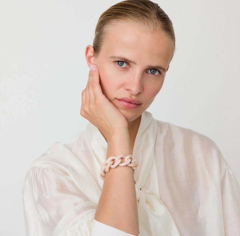 Vanessa Baroni Flat Chain Bracelet in Ivory Rose Marble with a sculptural design and lightweight feel. Made in Italy.