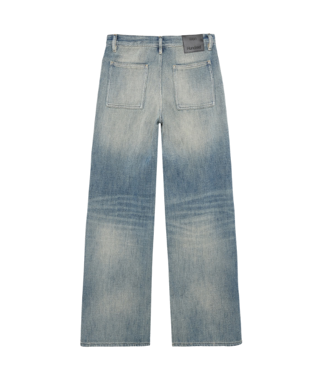 Won Hundred CASE Denim Pants for men in Sticky Blue, crafted from 100% cotton with heavy denim, a fluid drape and vintage-inspired faded details.