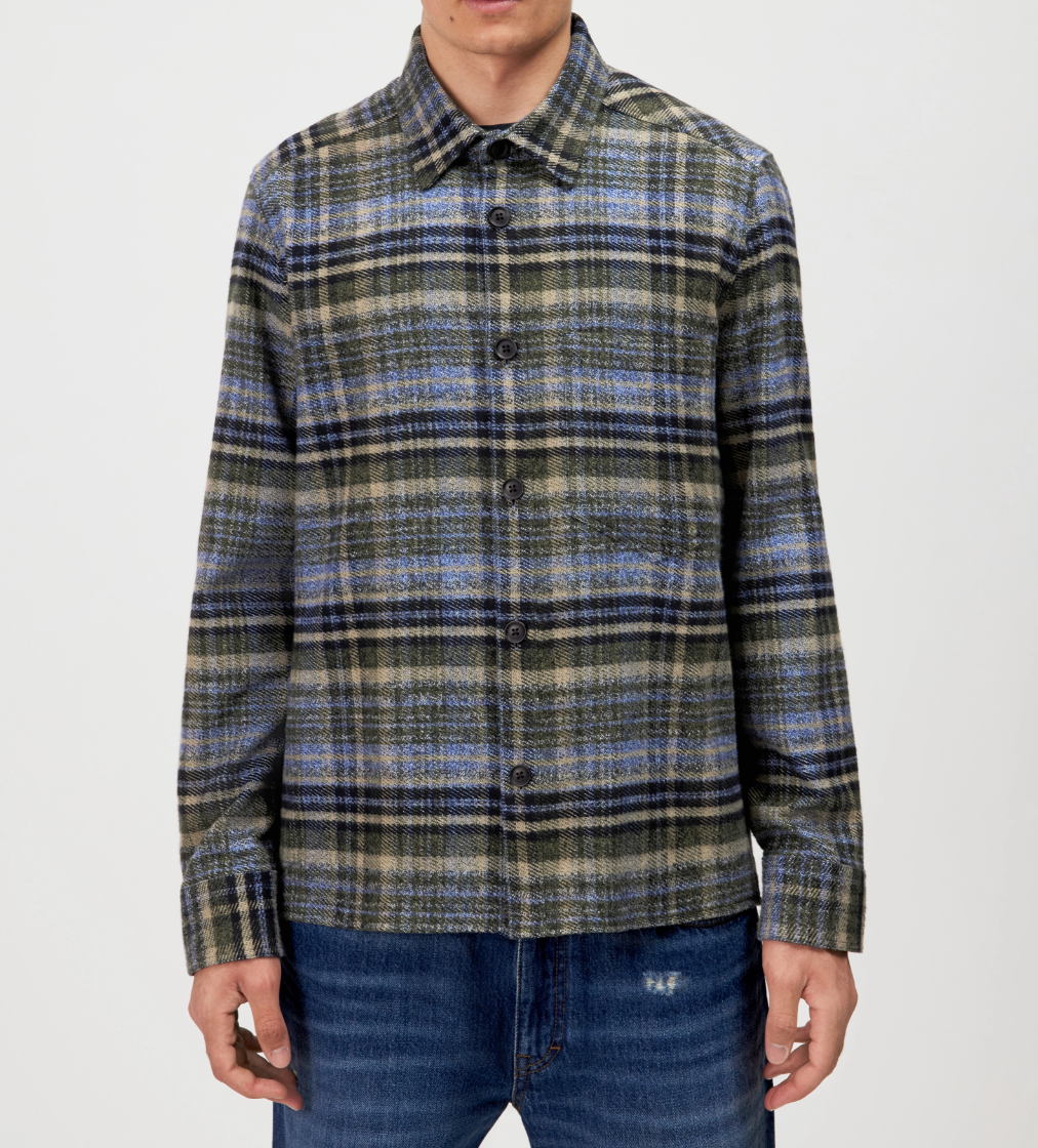 Drykorn DIEGGO overshirt in ivy green check cotton twill with relaxed fit and chest pocket.