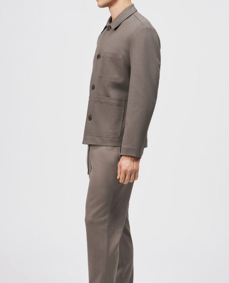 Brown MAKONA overshirt by Drykorn in regular fit with spread collar, crafted from soft breathable 100% cotton for versatile casual style.