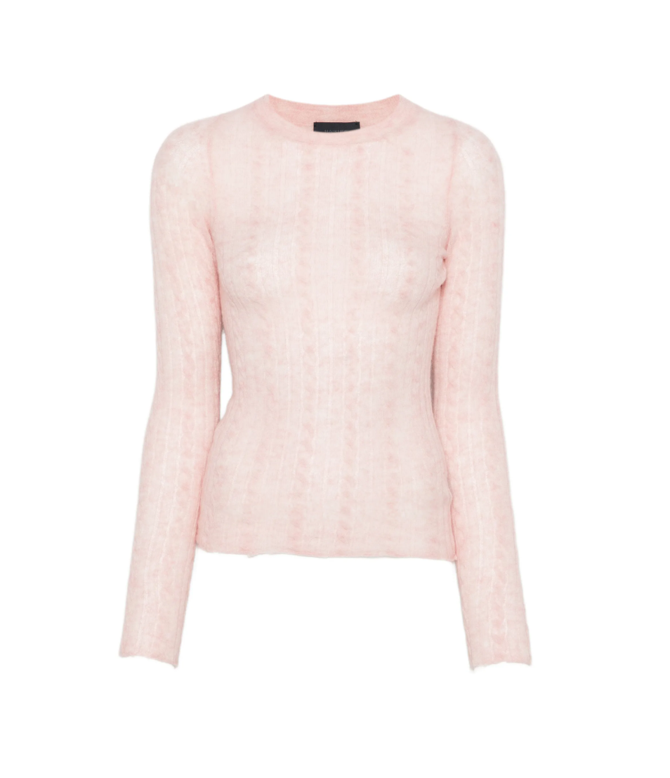 HAIKURE SEY Cable-Knit Sweater in Pink featuring a slim-fit silhouette, intricate cable-knit texture and ribbed trims. Made in Italy.