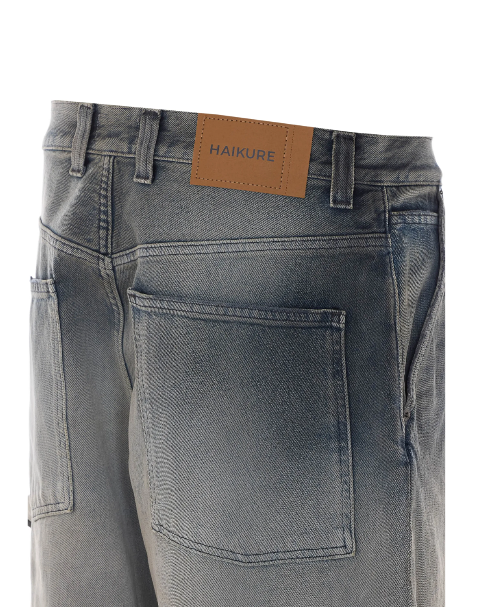 Haikure SIBILLA Jeans for men in Smoke Black with a faded finish, straight fit, hammer loop and utility-inspired patch pockets. Made in Italy.