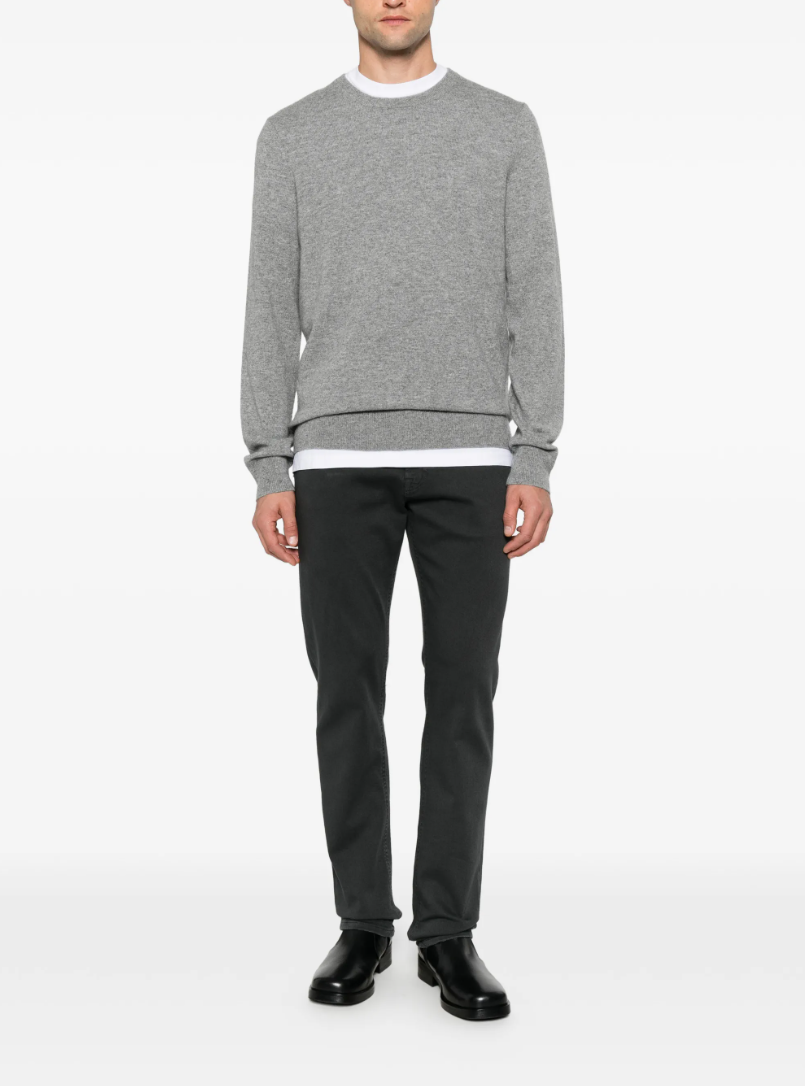 FROM FUTURE men's Crewneck Cashmere Sweater in Gris Chiné Foncé, crafted from 100% pure cashmere with refined ribbed trims.