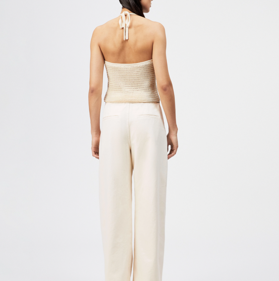 Drykorn AKWY knit top in natural white with halter neck, slim fit, and cropped length in 100% cotton.