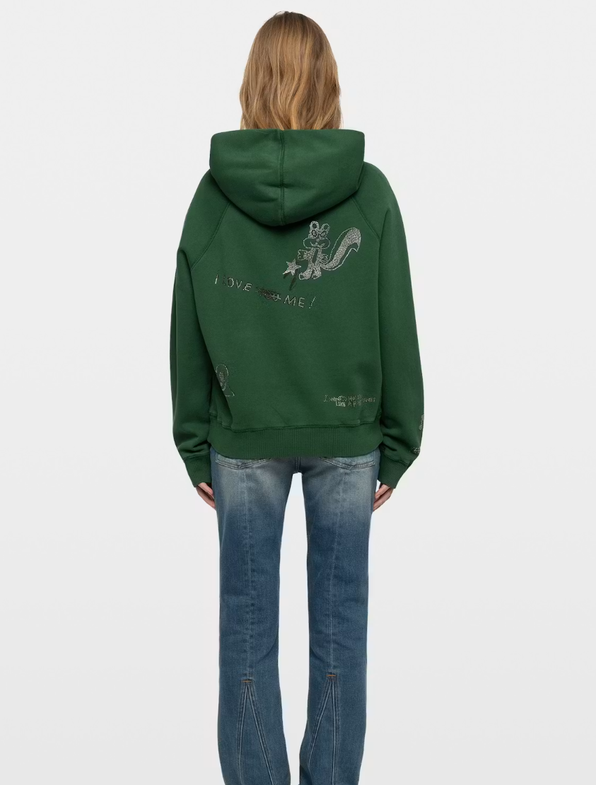 Zadig&Voltaire Georgy women's sweatshirt in Rain Forest with graphic prints, crystal embellishments, and organic cotton.
