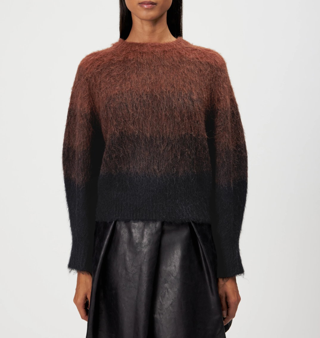 Drykorn GINNIFER Pullover for women in Chocolate Fondant with a soft alpaca blend, turtleneck and distinctive ombré effect.