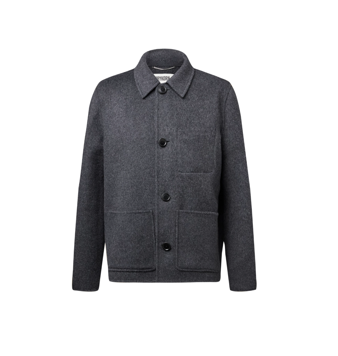 Drykorn MAKONA Wool-Blend Indoor Jacket for men in Grey with a regular fit, turn-down collar, button placket and patch pockets.