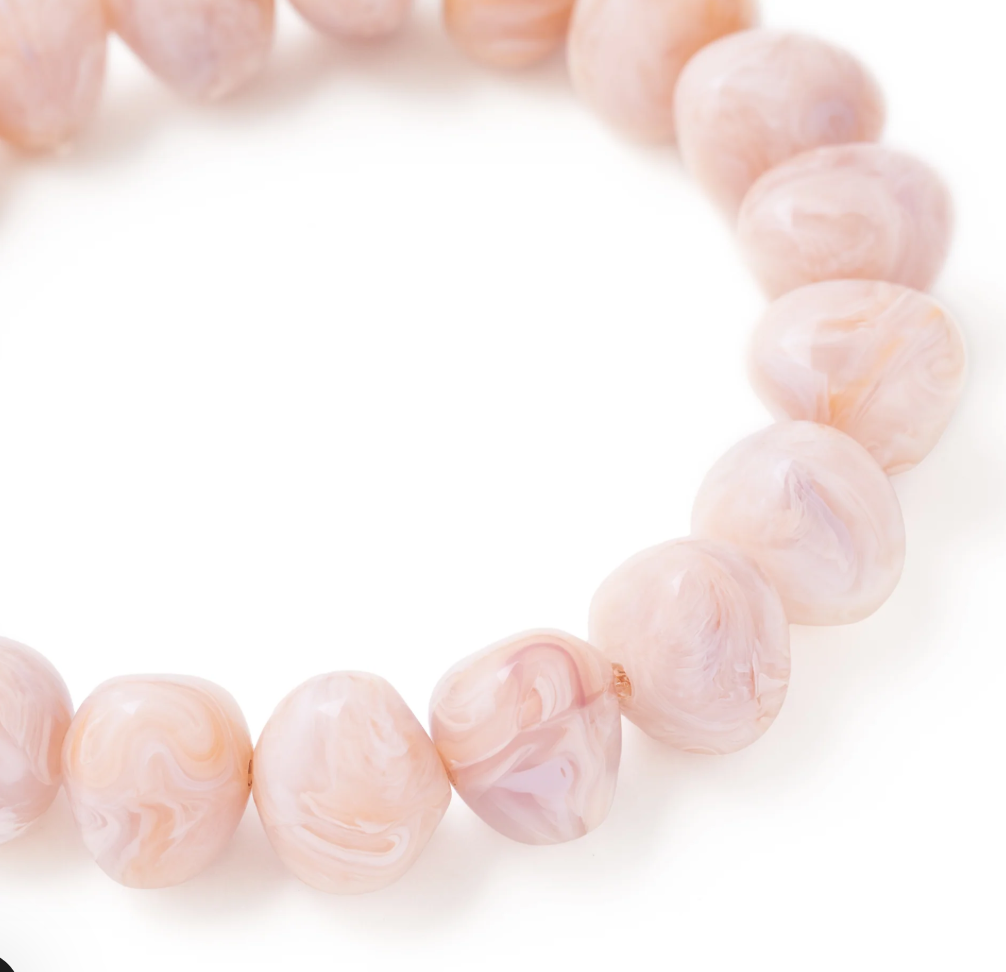 Vanessa Baroni Mini Stone Flex Bracelet in Ivory Rose Marble with a sculptural design and elegant marbled finish. Made in Italy.
