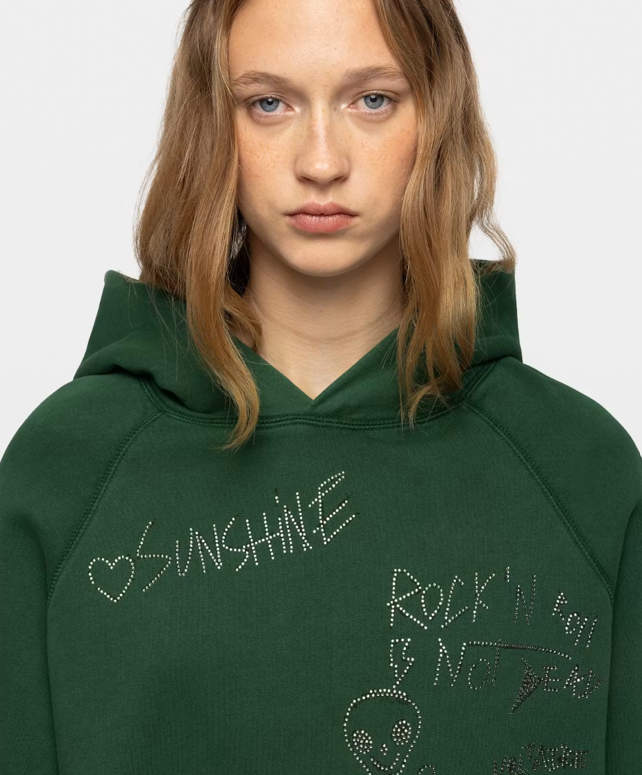 Zadig&Voltaire Georgy women's sweatshirt in Rain Forest with graphic prints, crystal embellishments, and organic cotton.