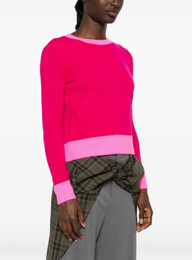 FROM FUTURE women's Colour-Block Cashmere Sweater in Pink, crafted from 100% pure cashmere with a fine-knit texture and contrasting colour-block design.