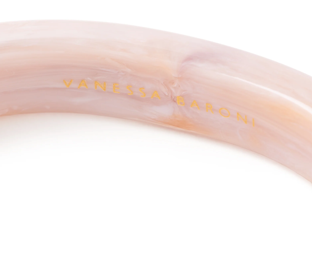 Vanessa Baroni Soft Edge Bangle in Ivory Rose Marble with a sculptural acetate design and elegant marbled finish. Made in Italy.
