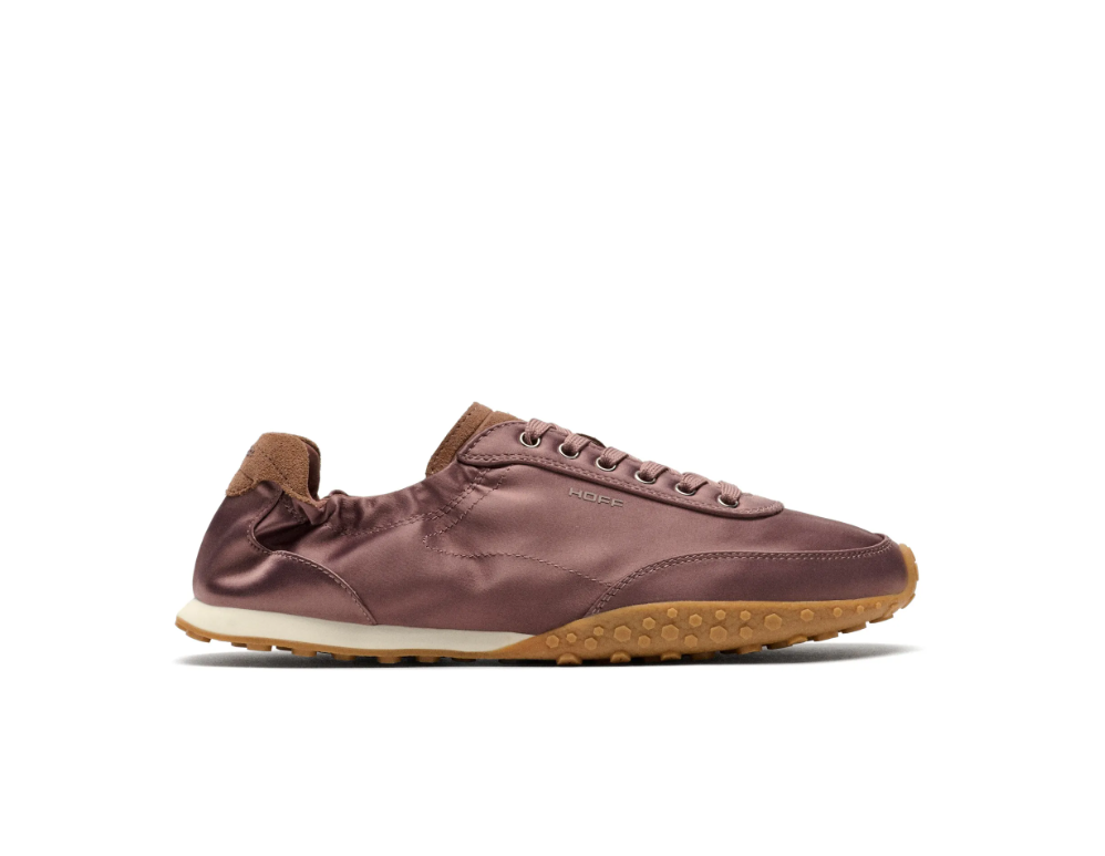 Brown HOFF Bridge Satin sneakers with satin and leather upper, lace-up fastening, elastic heel, and textured rubber sole.