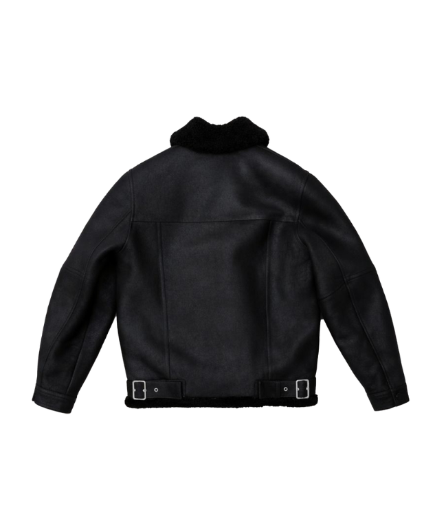 Won Hundred REMIS Shearling Jacket for men in Black, crafted from 100% lamb shearling with an oversized fit and asymmetric zip.