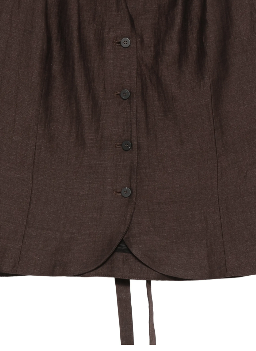 Brown button tie waistcoat by Tela, made in Italy with halterneck design, sleeveless cut, and tailored fit for modern elegance.