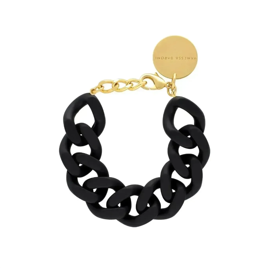 Vanessa Baroni Flat Chain Bracelet in Matt Black with sculptural acetate links and a lightweight, comfortable design. Made in Italy.