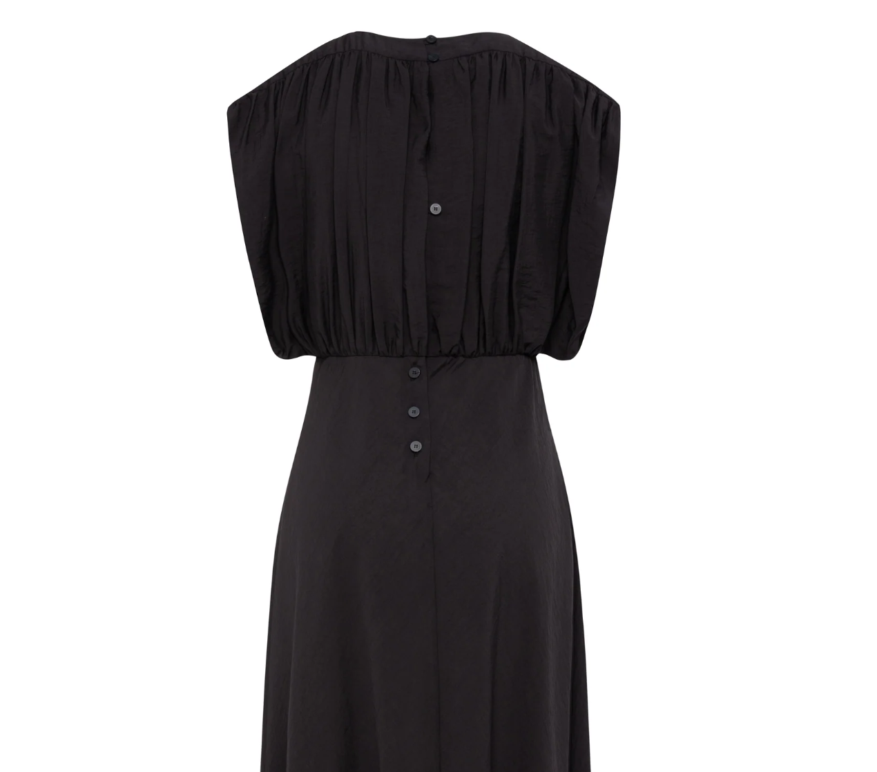 Tela D. Vega maxi dress in coffee brown Tencel with ruched top and sleeveless design.