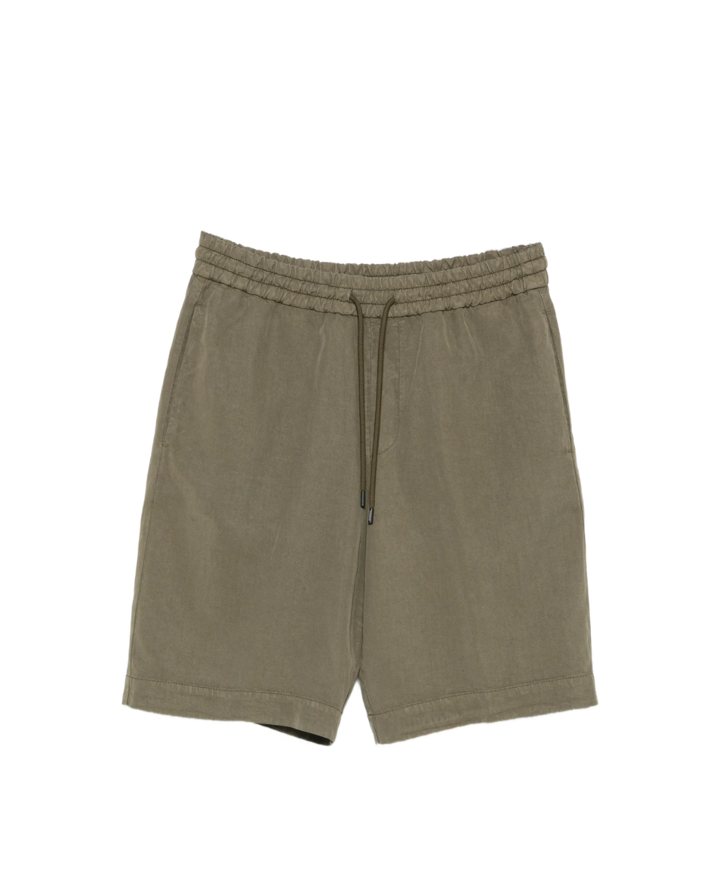 Dondup bermuda shorts in olive green with drawstring waist, elastic waistband, and clean tailored look.