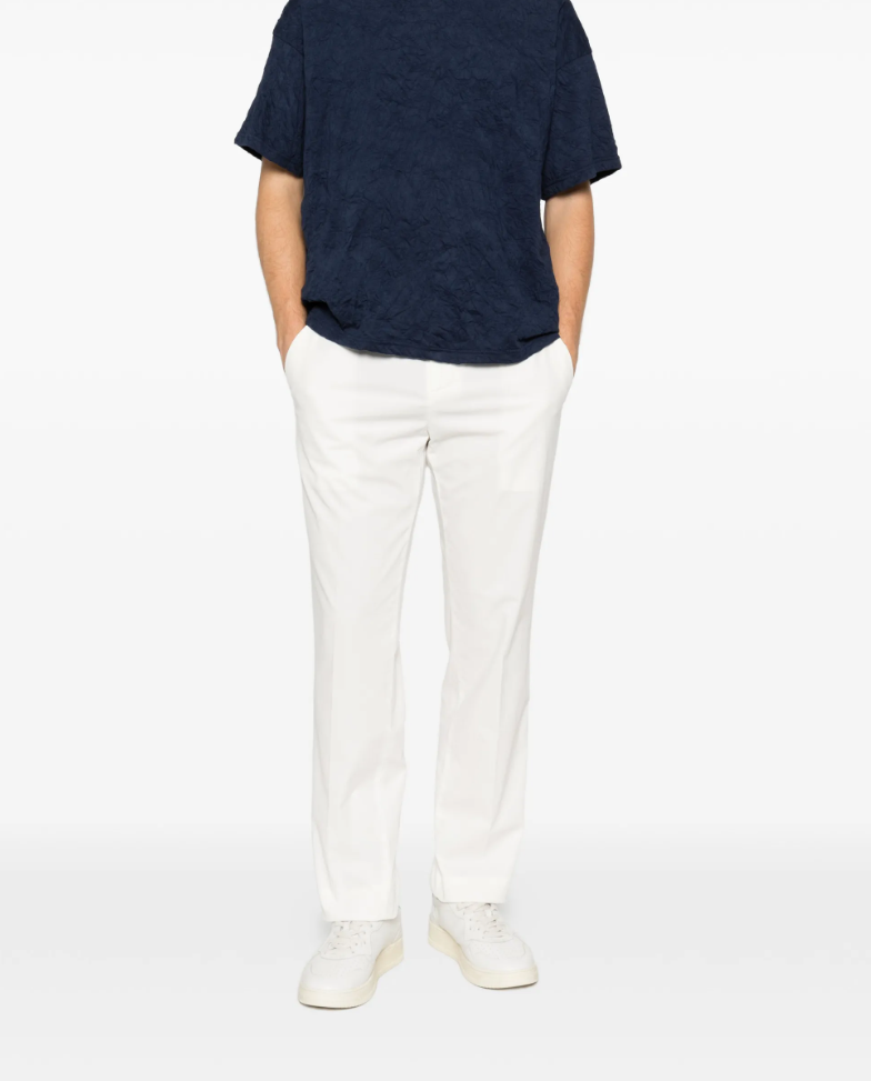 Dondup Gaubert trousers in off-white poplin with relaxed fit, low waist, and chino styling.